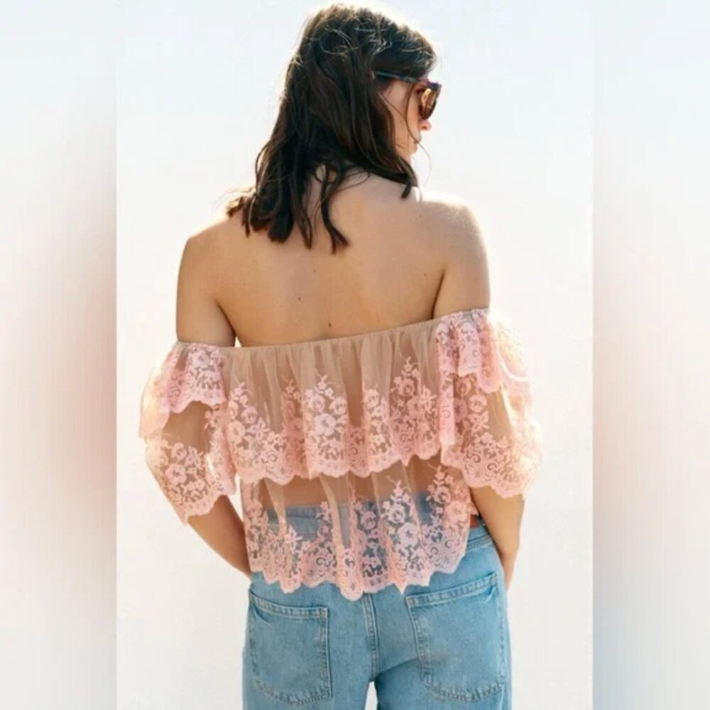 Zara Embroidered Ruffle Top NWT - Picture 7 of 15